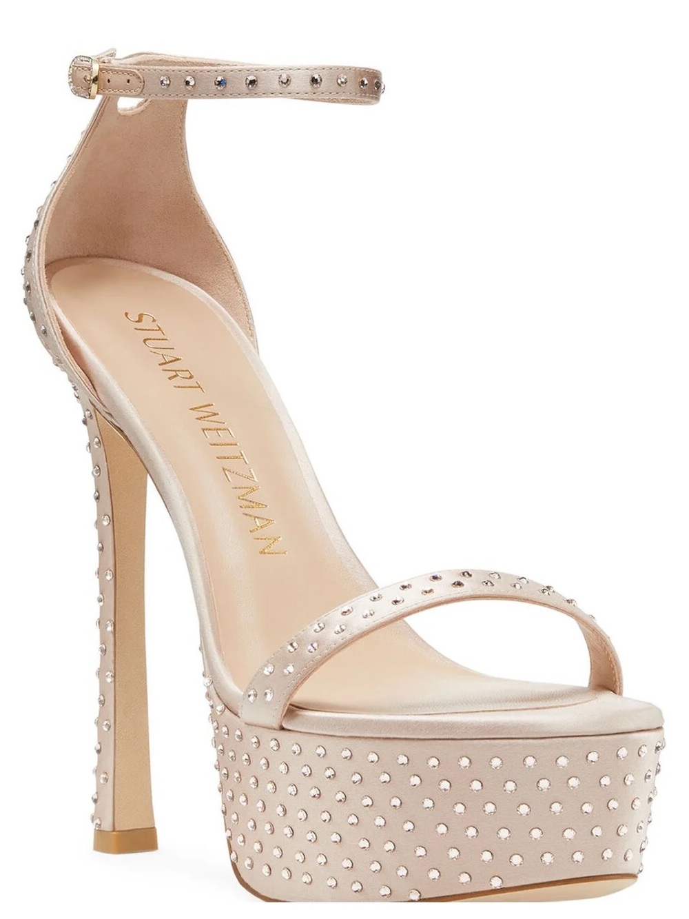Stuart Weitzman Nude Crystal-Embellished Platform Sandal Heels